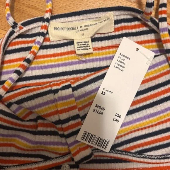 PROJECT SOCIAL T URBAN OUTFITTERS Striped Crop Top Tan Multicolor Womens XS NWT - Picture 3 of 4